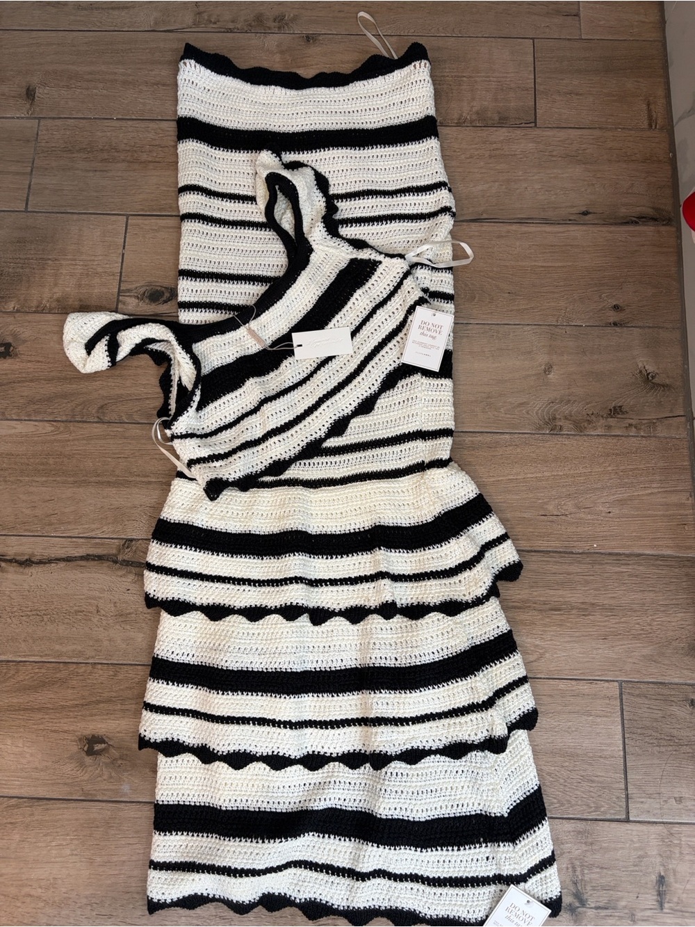 JLUXLABEL Black and White Striped Crochet Maxi Dress